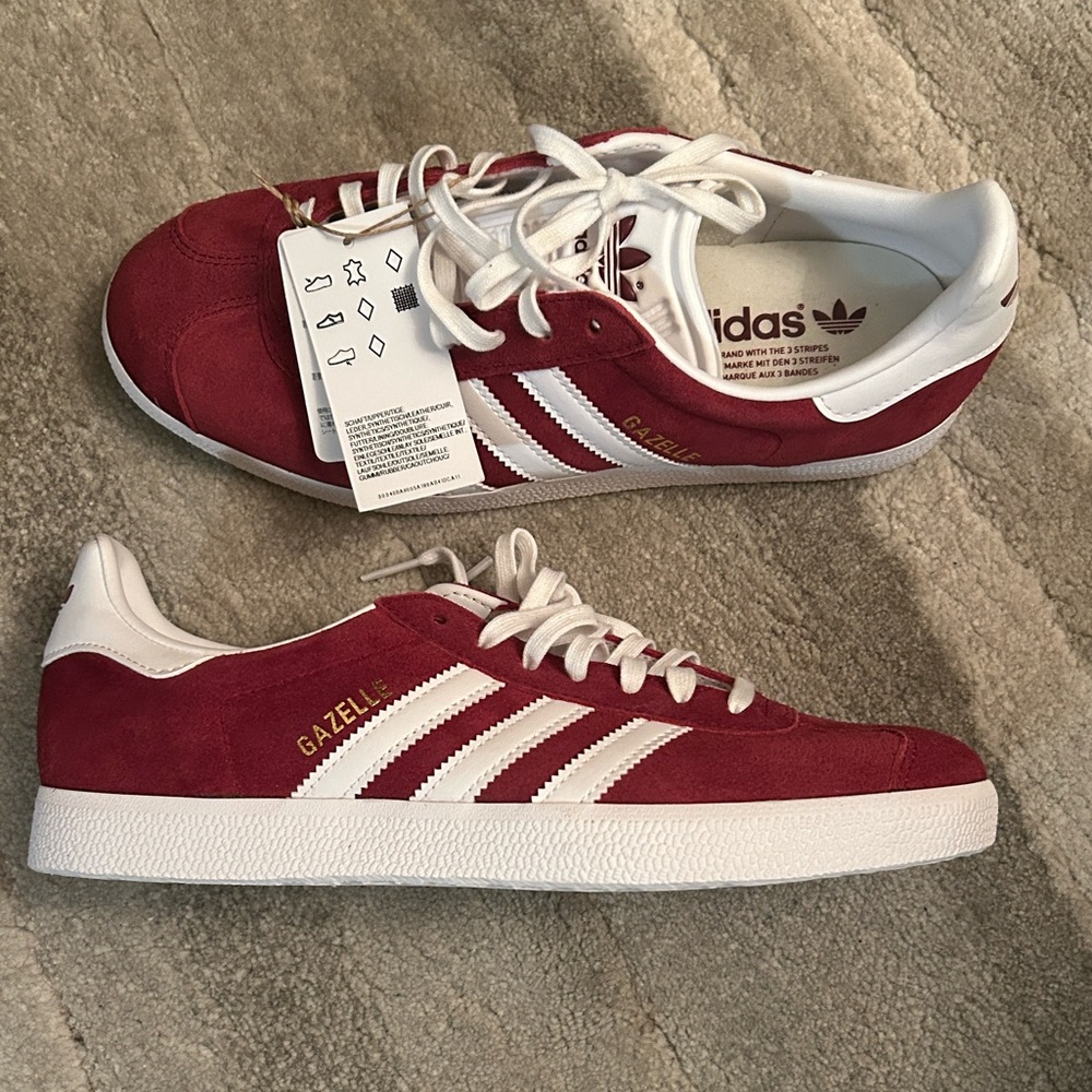 Adidas Burgundy Red Gazelle Sneakers with White Stripes - streetwear - casual